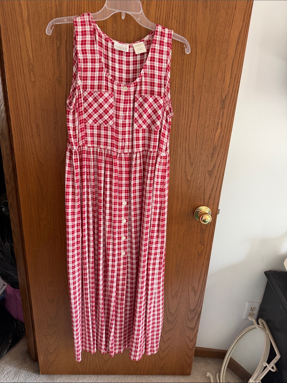 Moda International Red and White Plaid Maxi Dress